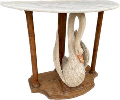 Empire Style Carved Swan Marble Top Console Table