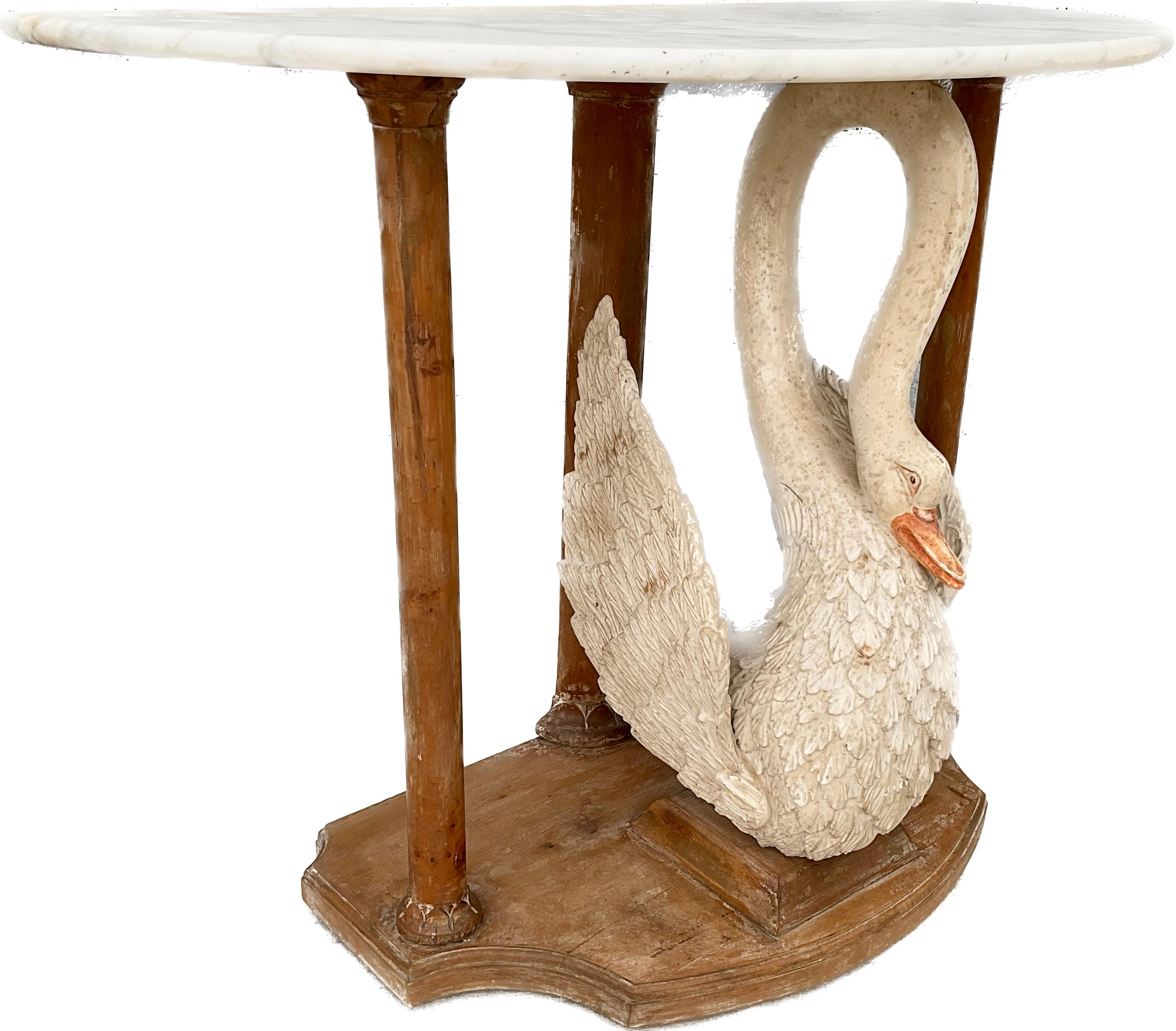Empire Style Carved Swan Marble Top Console Table In Good Condition For Sale In Bradenton, FL