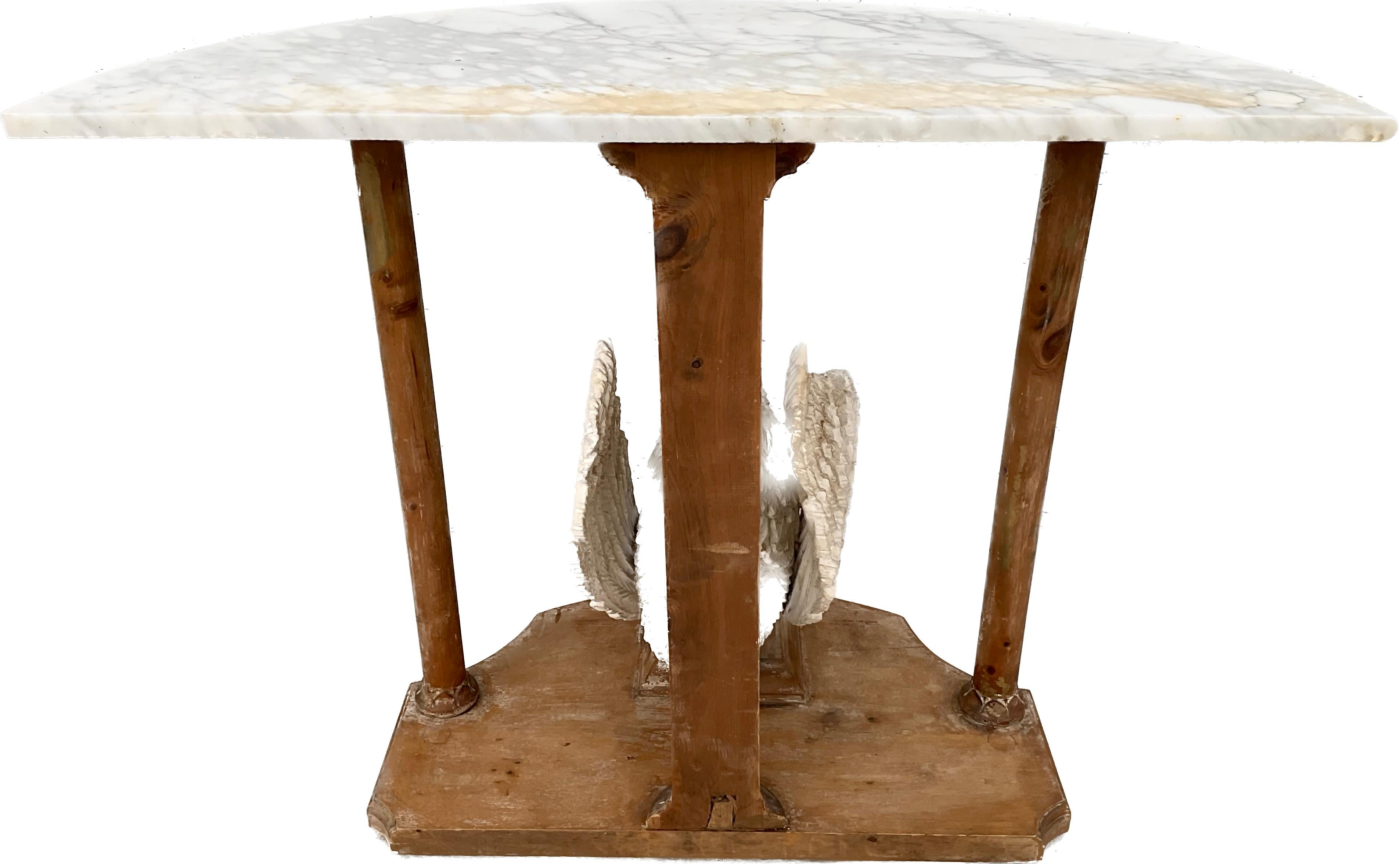 20th Century Empire Style Carved Swan Marble Top Console Table For Sale