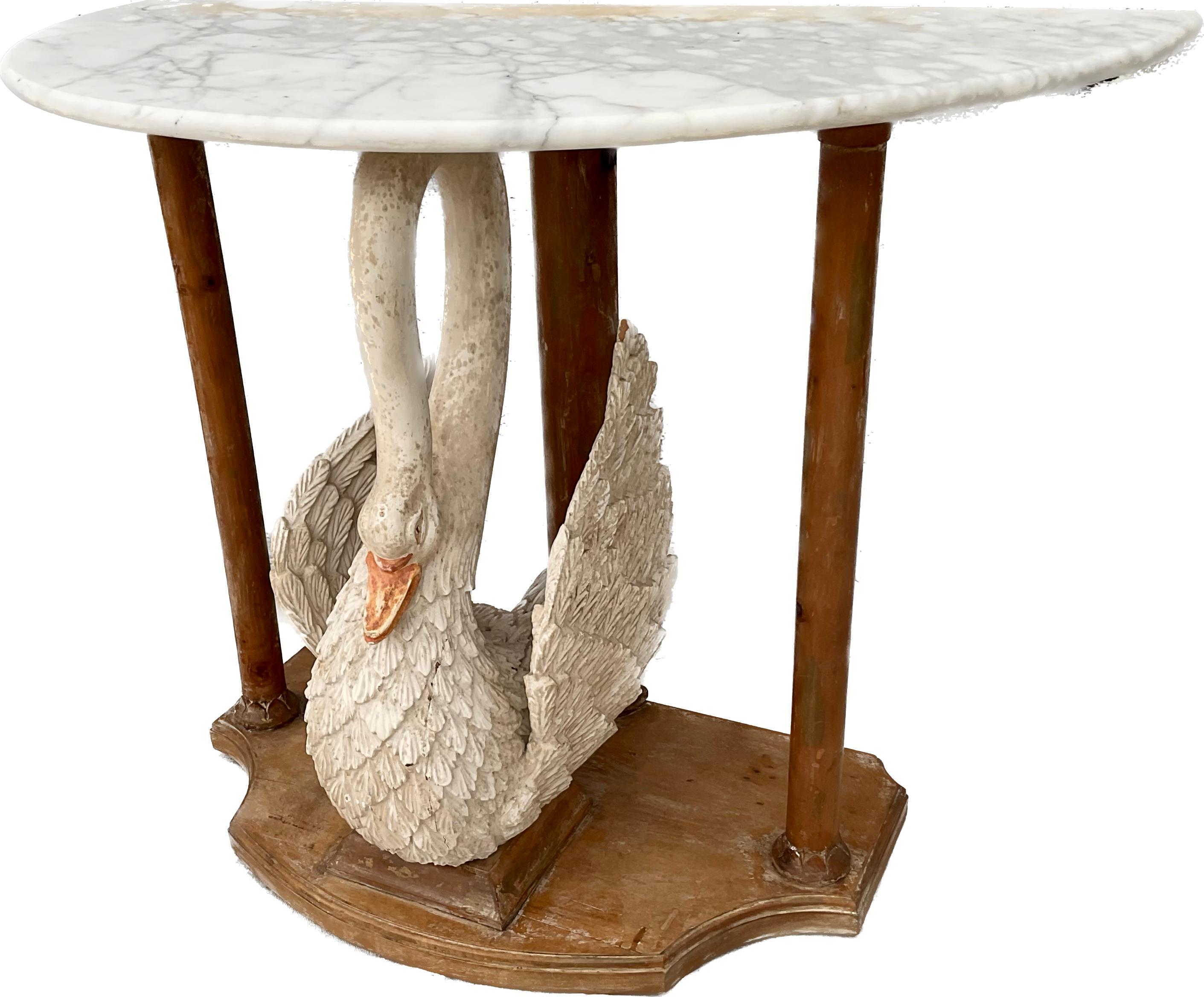 Empire Style Carved Swan Marble Top Console Table For Sale 1