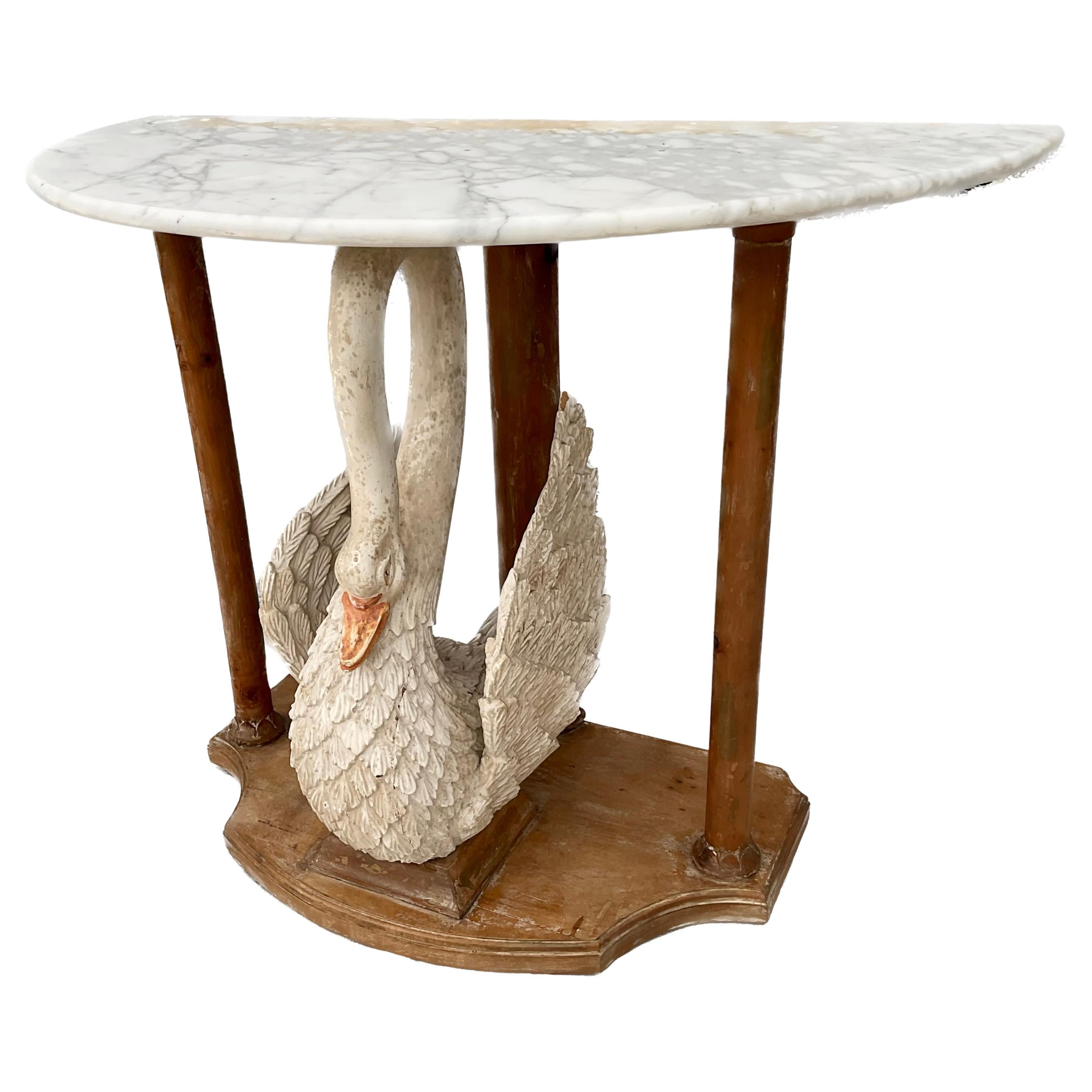 Empire Style Carved Swan Marble Top Console Table For Sale