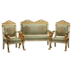 Empire Style Carved Wood and Gilded Armchair and Settee Suite