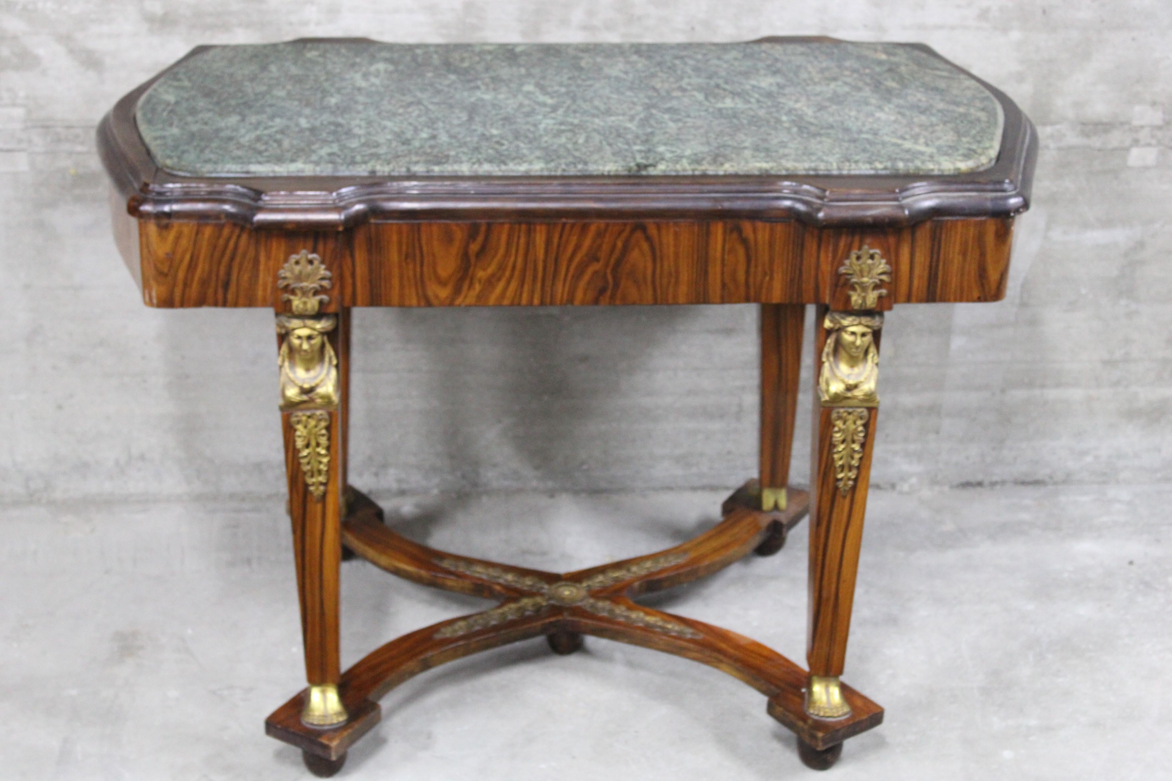Empire Style Antique Center Table with a Green Marble Top In Good Condition For Sale In Torino, IT