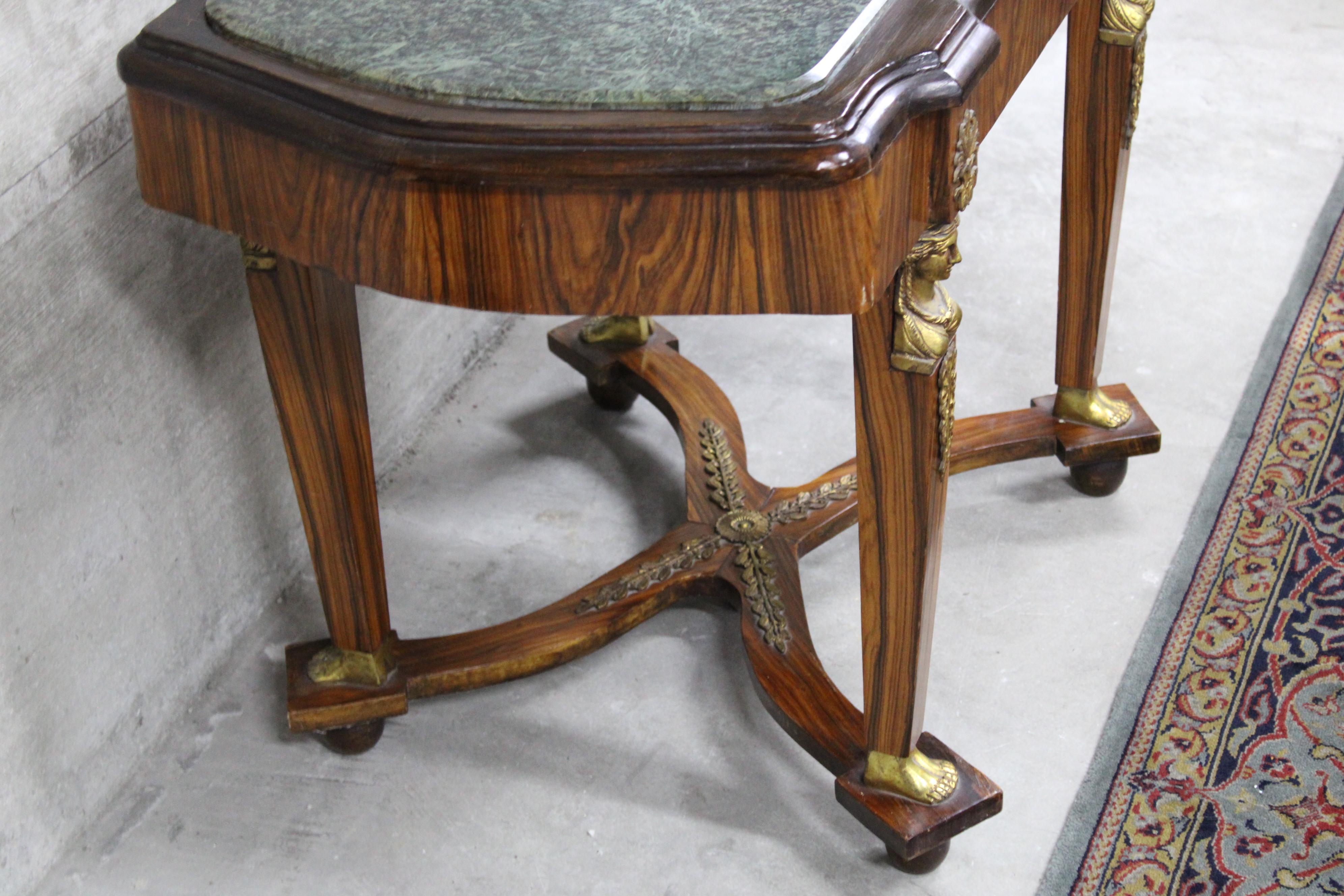 Early 20th Century Empire Style Antique Center Table with a Green Marble Top For Sale