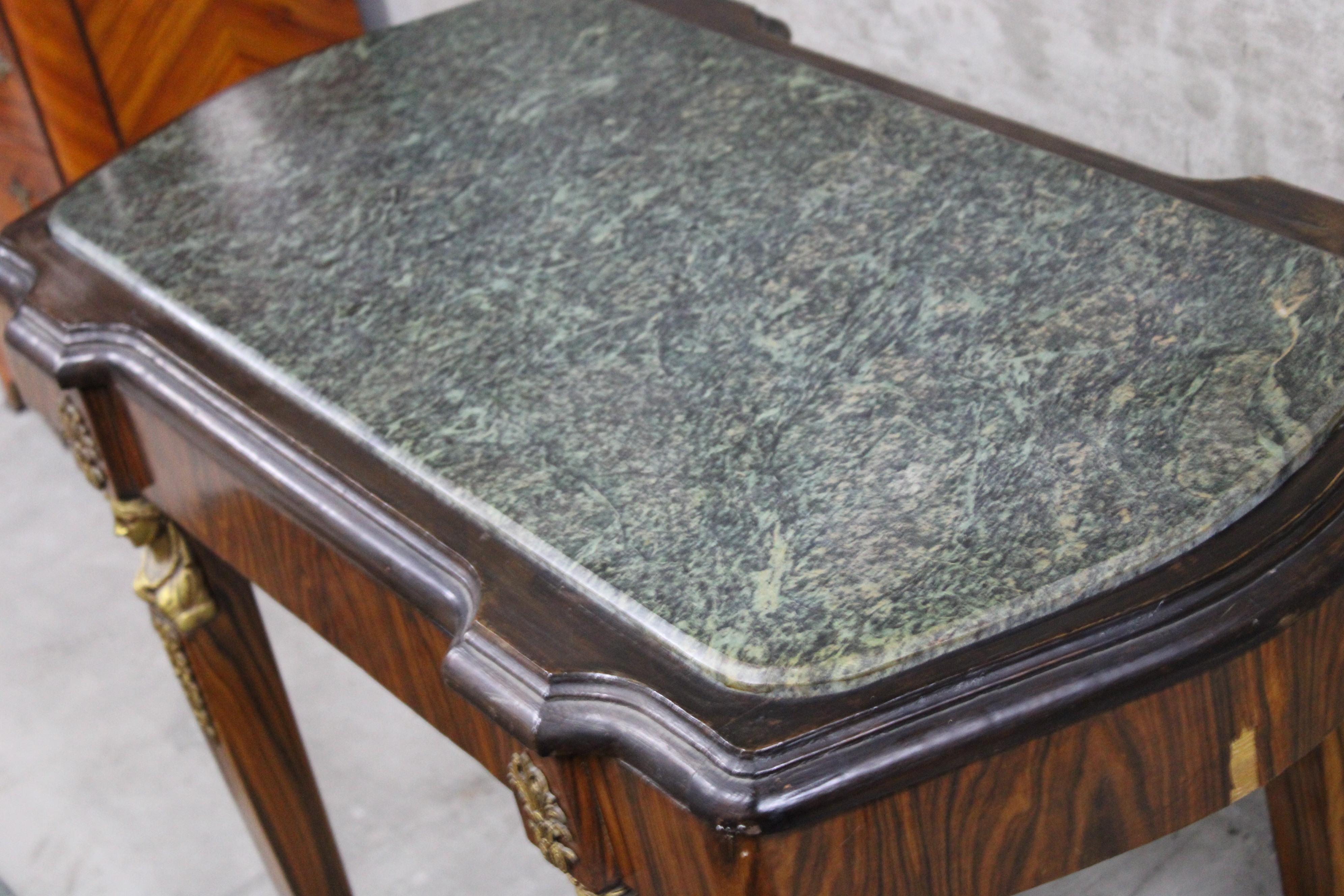 Bronze Empire Style Antique Center Table with a Green Marble Top For Sale