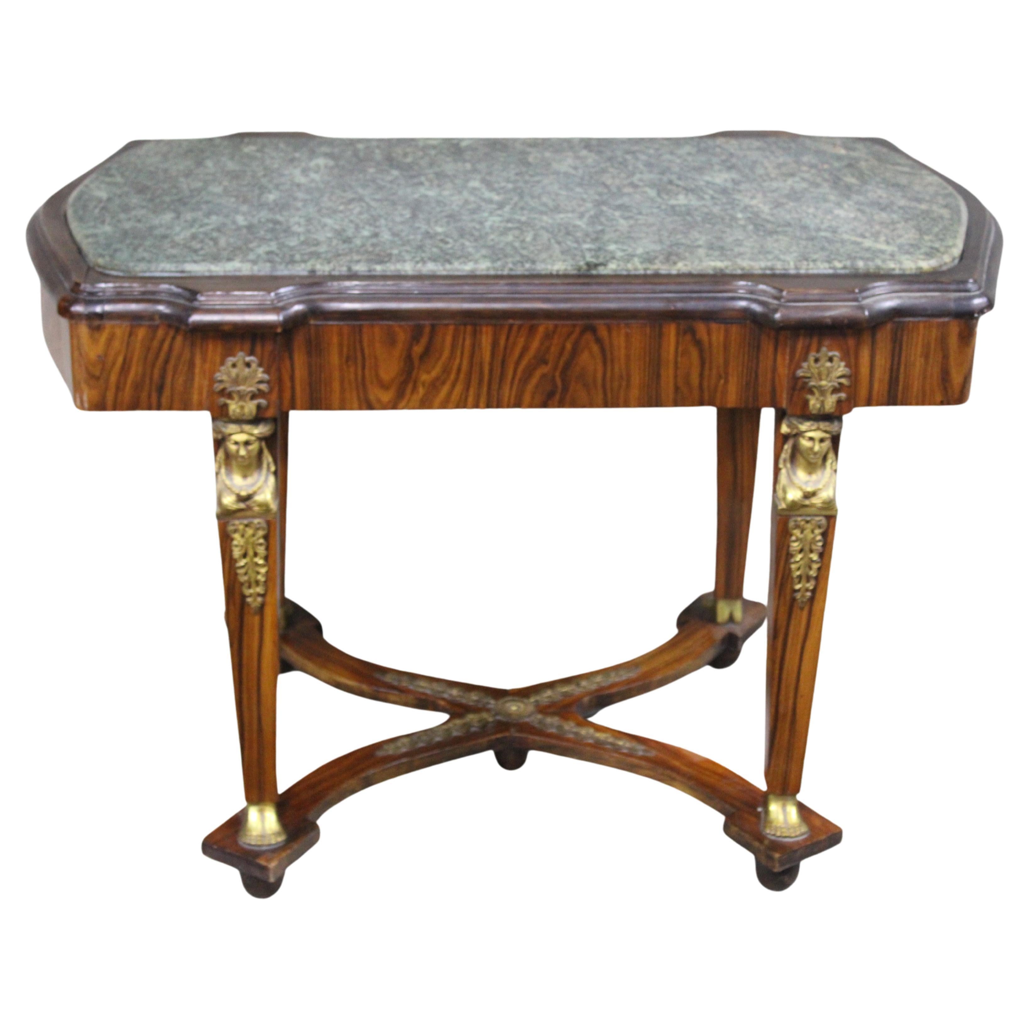Empire Style Antique Center Table with a Green Marble Top For Sale