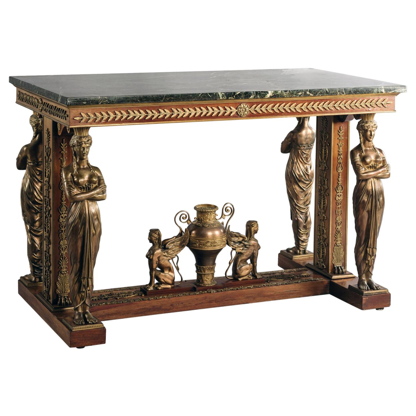Mitteltisch im Empire-Stil mit Marmorplatte nach Jacob-Desmalter, Französisch