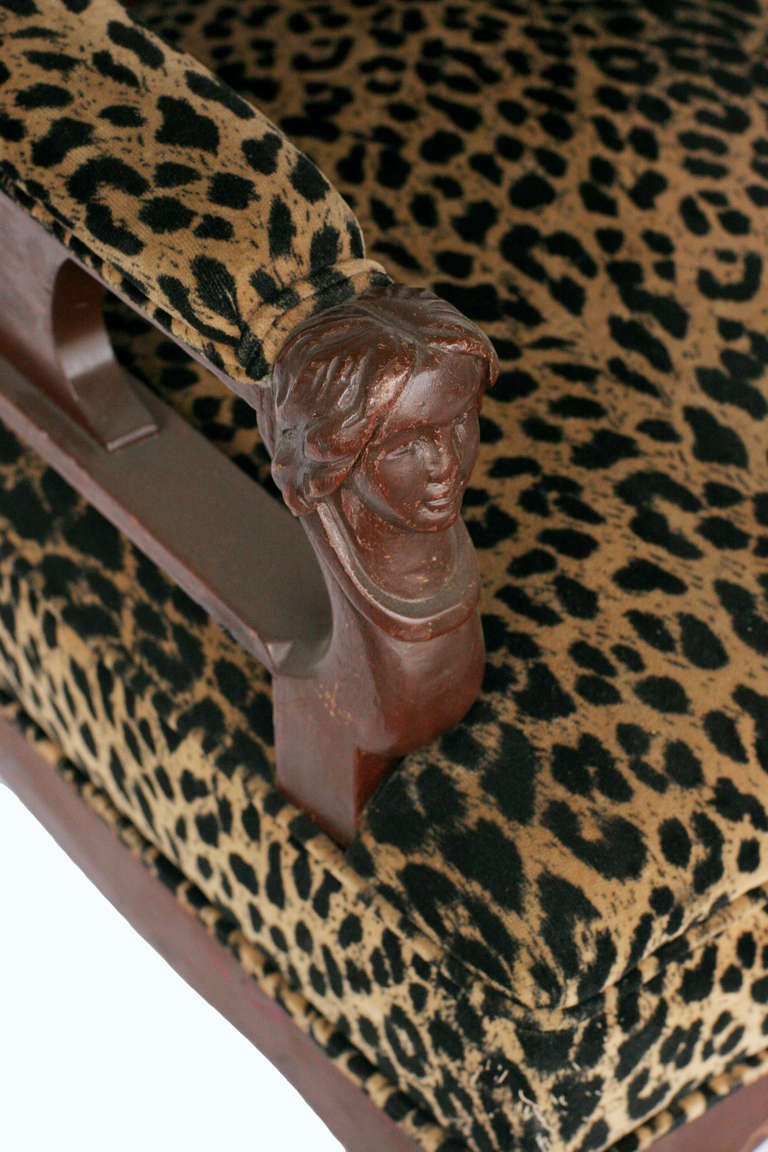 Mid-20th Century Empire Style Chair Pair with Leopard Print Covering