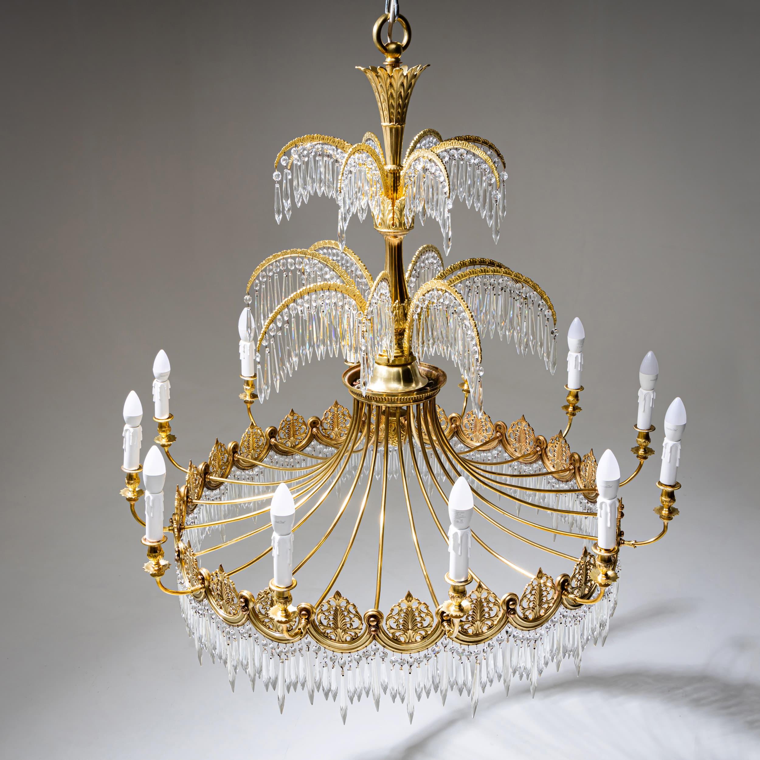 Empire-style Chandelier after Schinkel, probably Berlin, early 20th Century (Messing) im Angebot