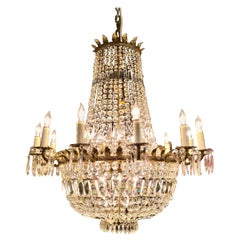 Empire-Style Chandelier circa 1930 Bronze and Crystal with 16 Lights