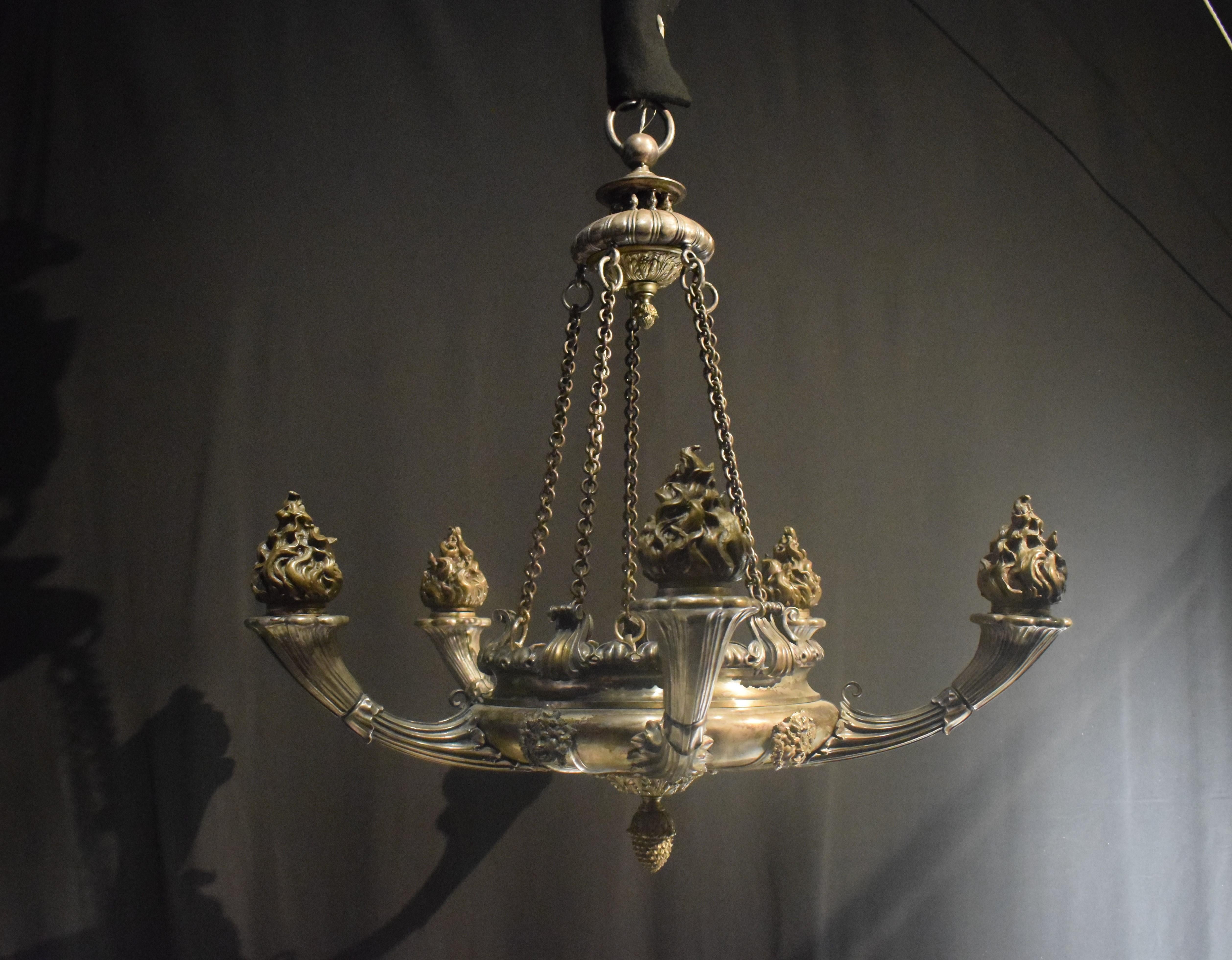 Silvered Empire Style Chandelier.  For Sale