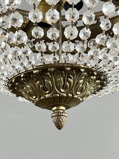 Empire Style Chandelier In Bronze And Crystal Pendants, Early 20th Century