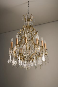 Empire Style Chandelier in Gilded Brass and Scalloped Crystal