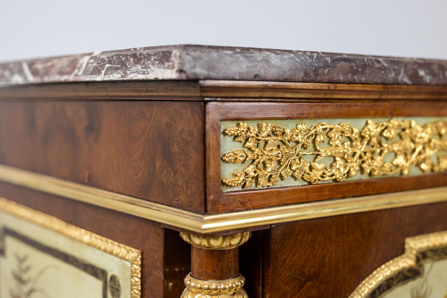 Empire style chest of drawers in lacquer, bronze and marble. Nineteenth century. 6