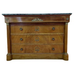 Empire Style Chest of Drawers in Walnut and Green Marble, 20th Century