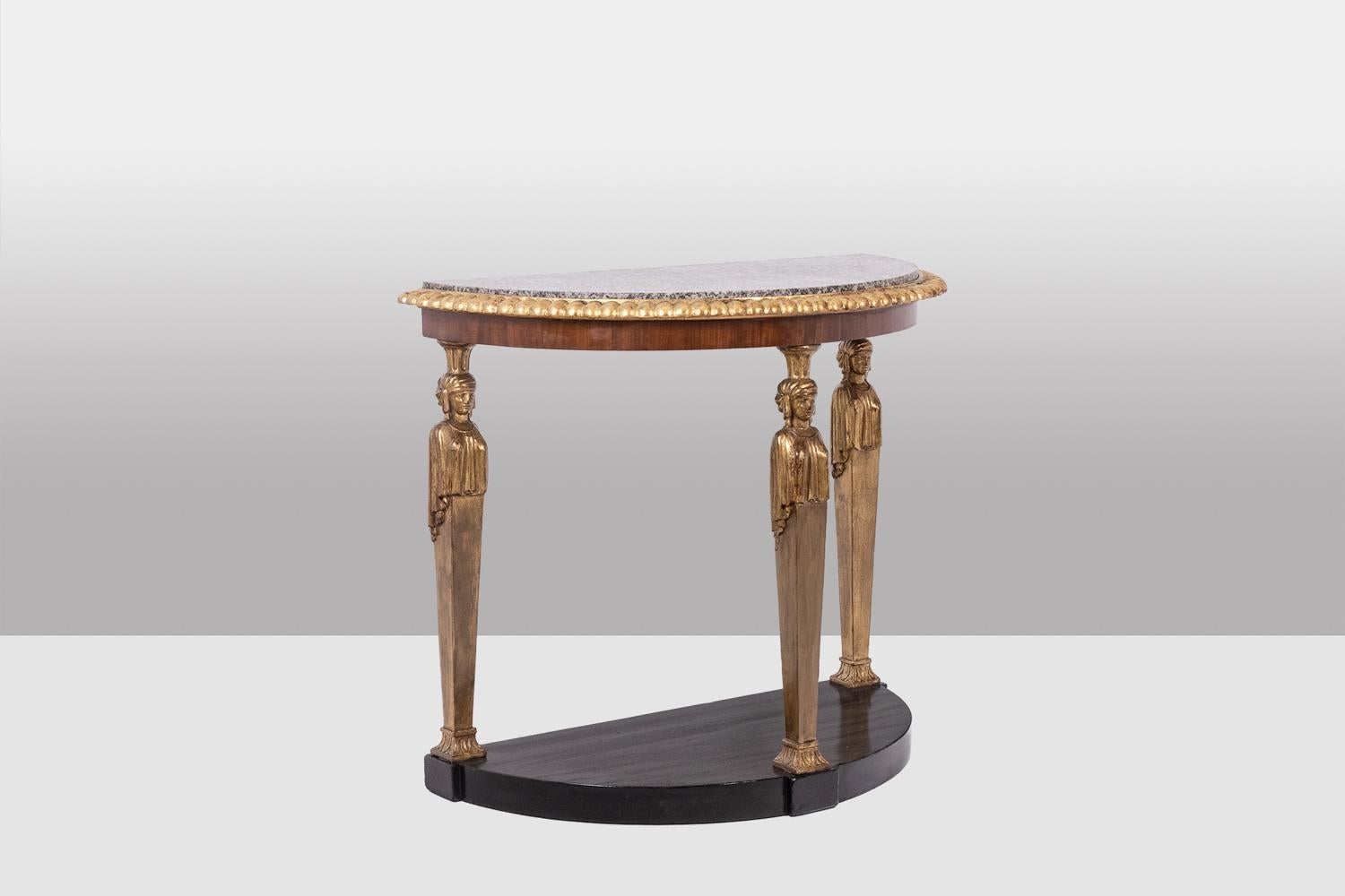 French Empire style console decorated with caryatids. Circa 1880. For Sale