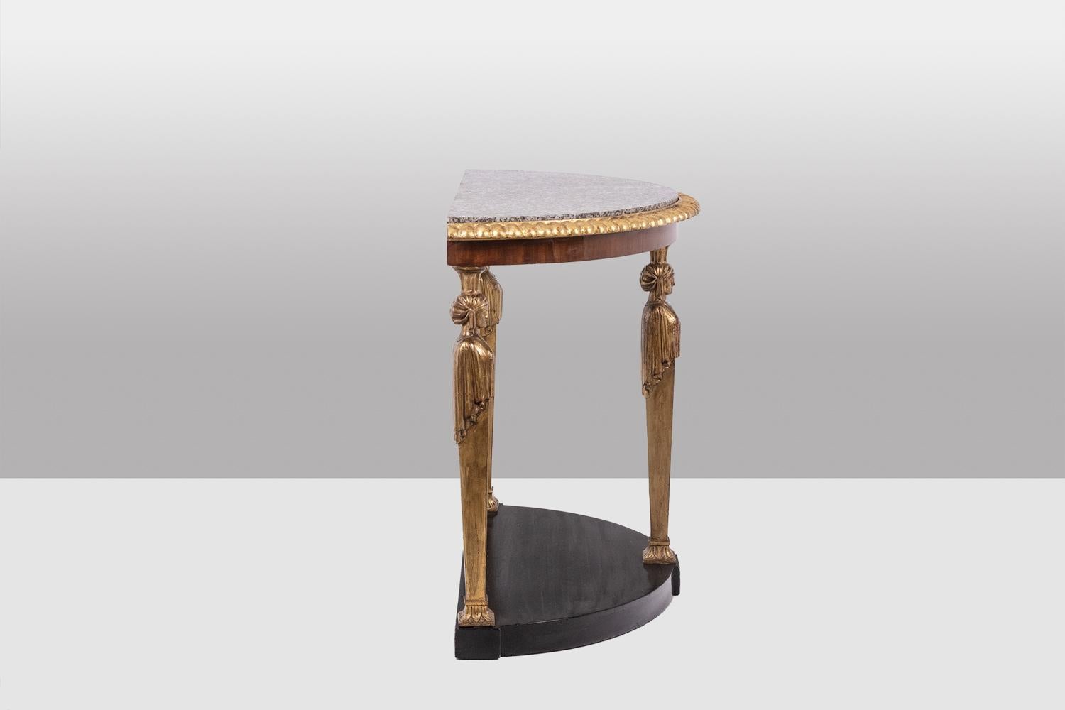 Carved Empire style console decorated with caryatids. Circa 1880. For Sale
