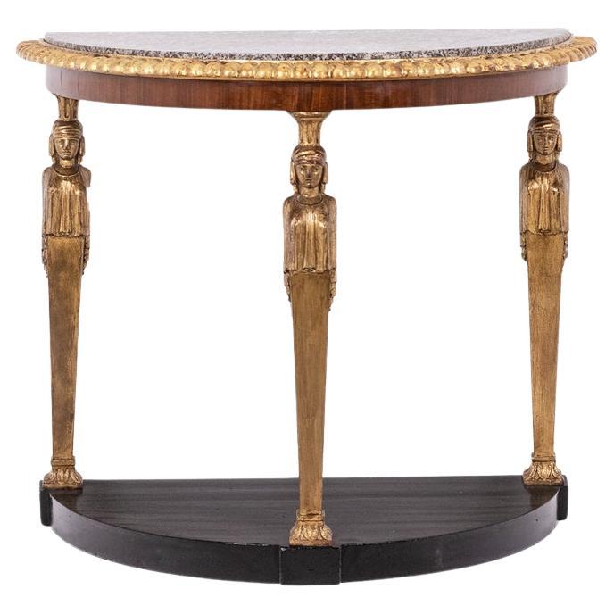 Empire style console decorated with caryatids. Circa 1880. For Sale