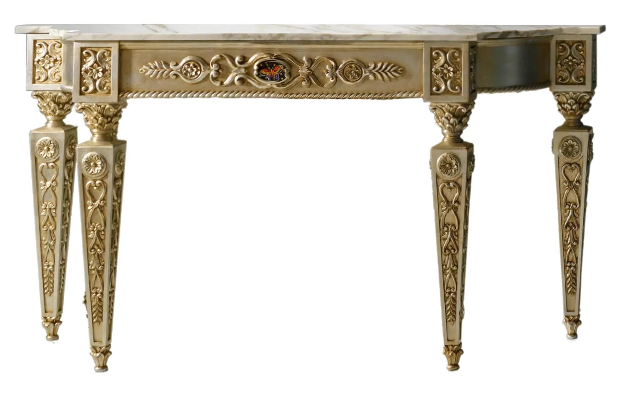 Hand-Carved Empire style Console Square Column Legs Hand Carved Decoration White Pine Marble For Sale