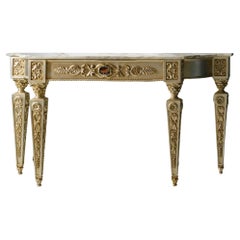Empire style Console Square Column Legs Hand Carved Decoration White Pine Marble