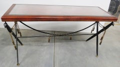 Embossed Leather Top Sword and Scabbard Wrought Iron Console Sofa Table