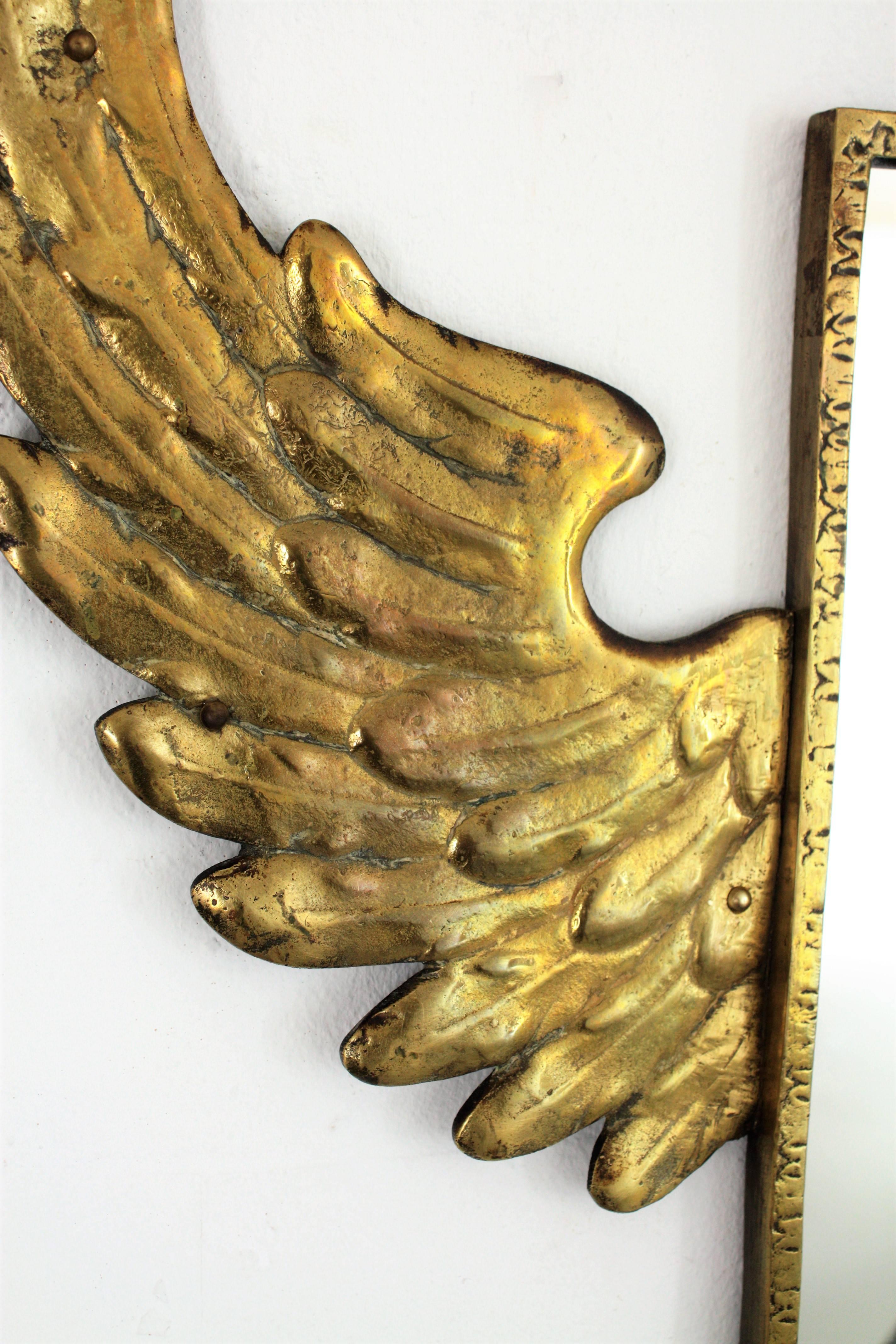 Empire Style Crowned Double Headed Eagle Bronze Wall Mirror, Spain, 1930s 4