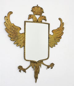 Empire Style Crowned Double Headed Eagle Bronze Wall Mirror, Spain, 1930s