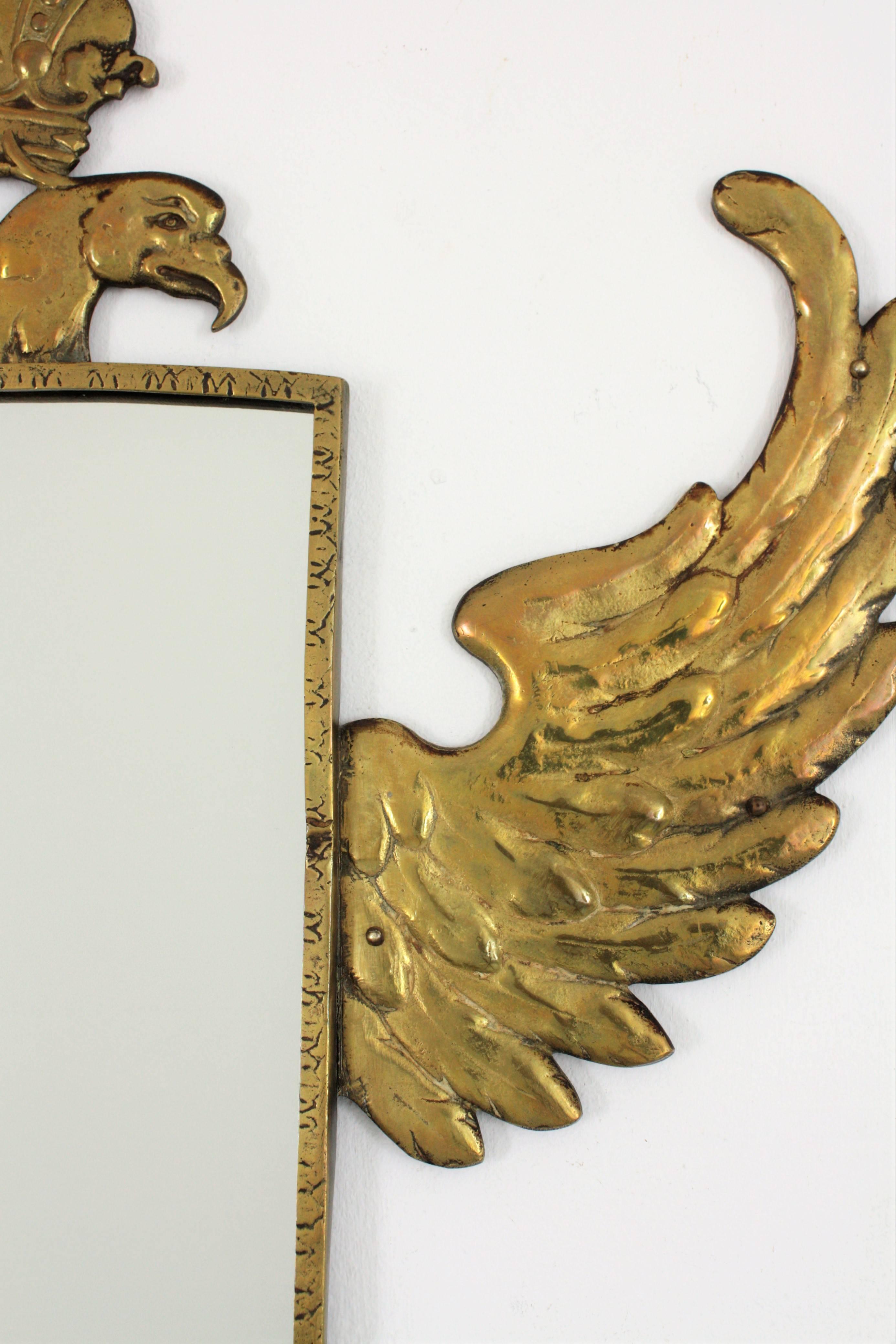 Empire Style Crowned Double Headed Eagle Bronze Wall Mirror, Spain, 1930s 1