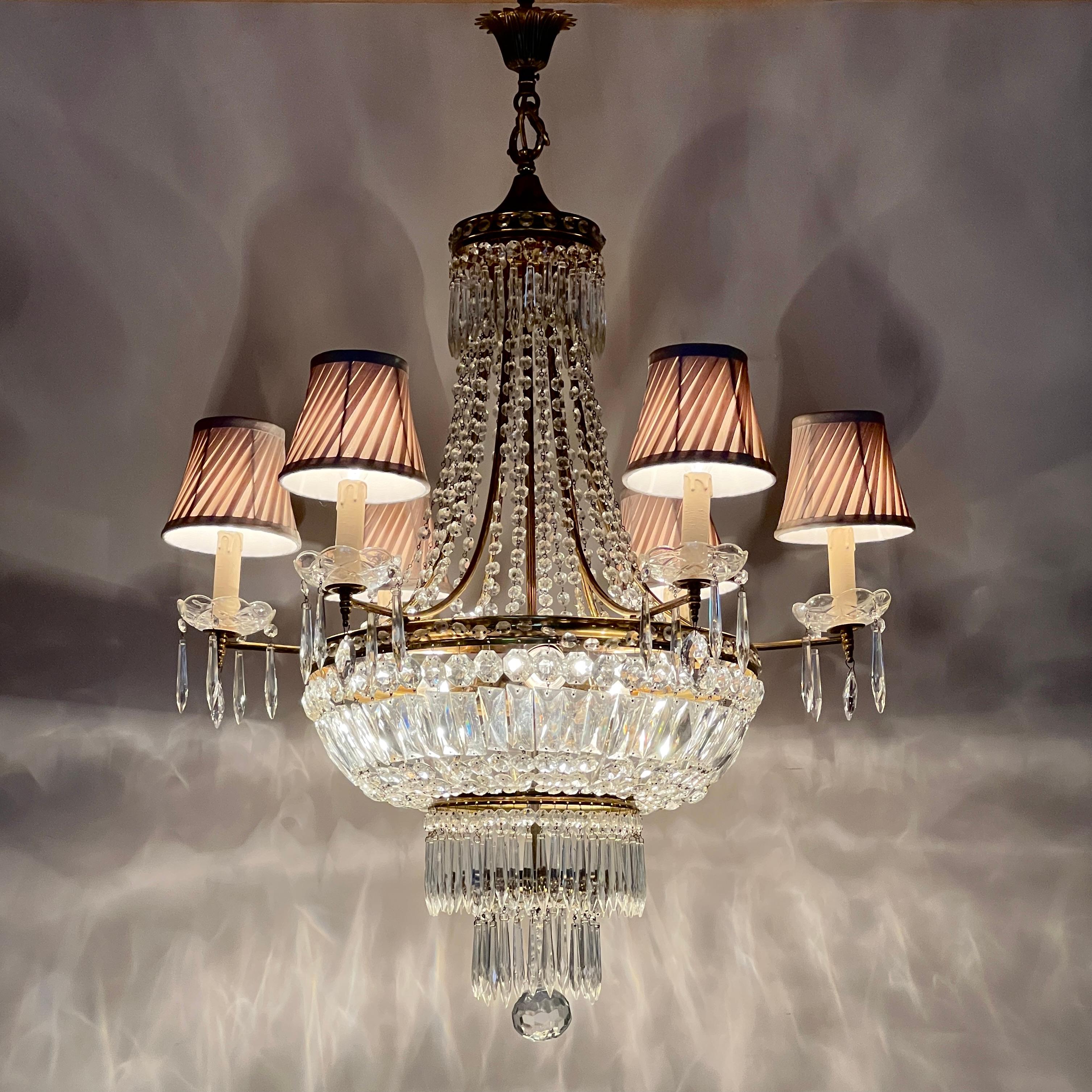 Empire Style Crystal and Brass Tent and Bag Chandelier 1