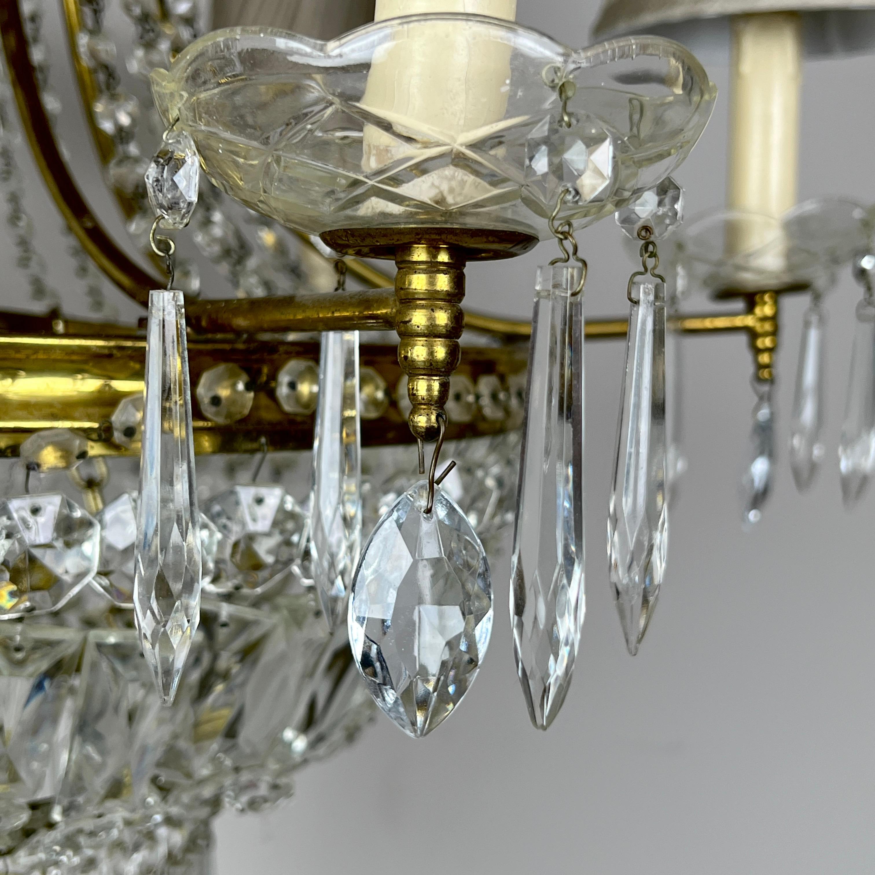Empire Style Crystal and Brass Tent and Bag Chandelier 2