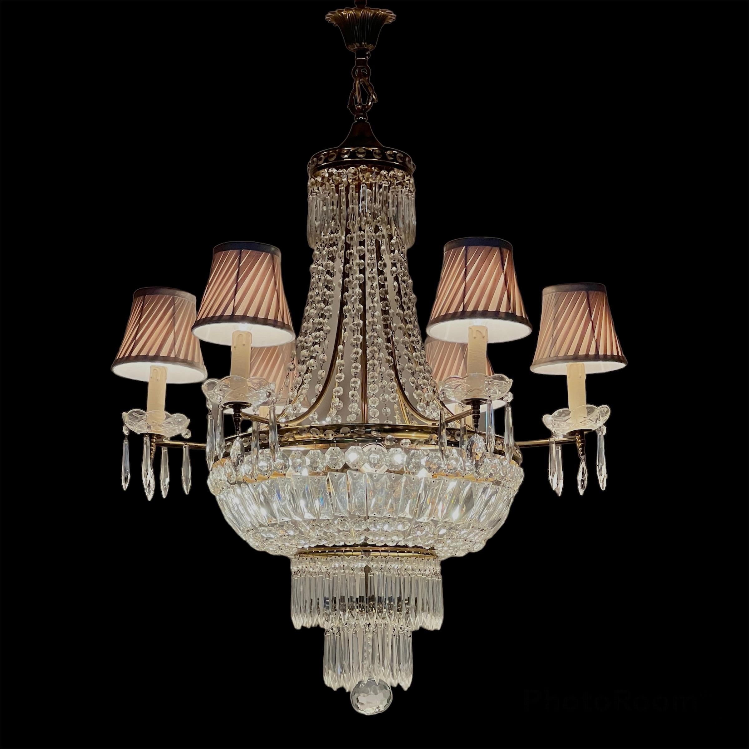Empire Style Crystal and Brass Tent and Bag Chandelier 3