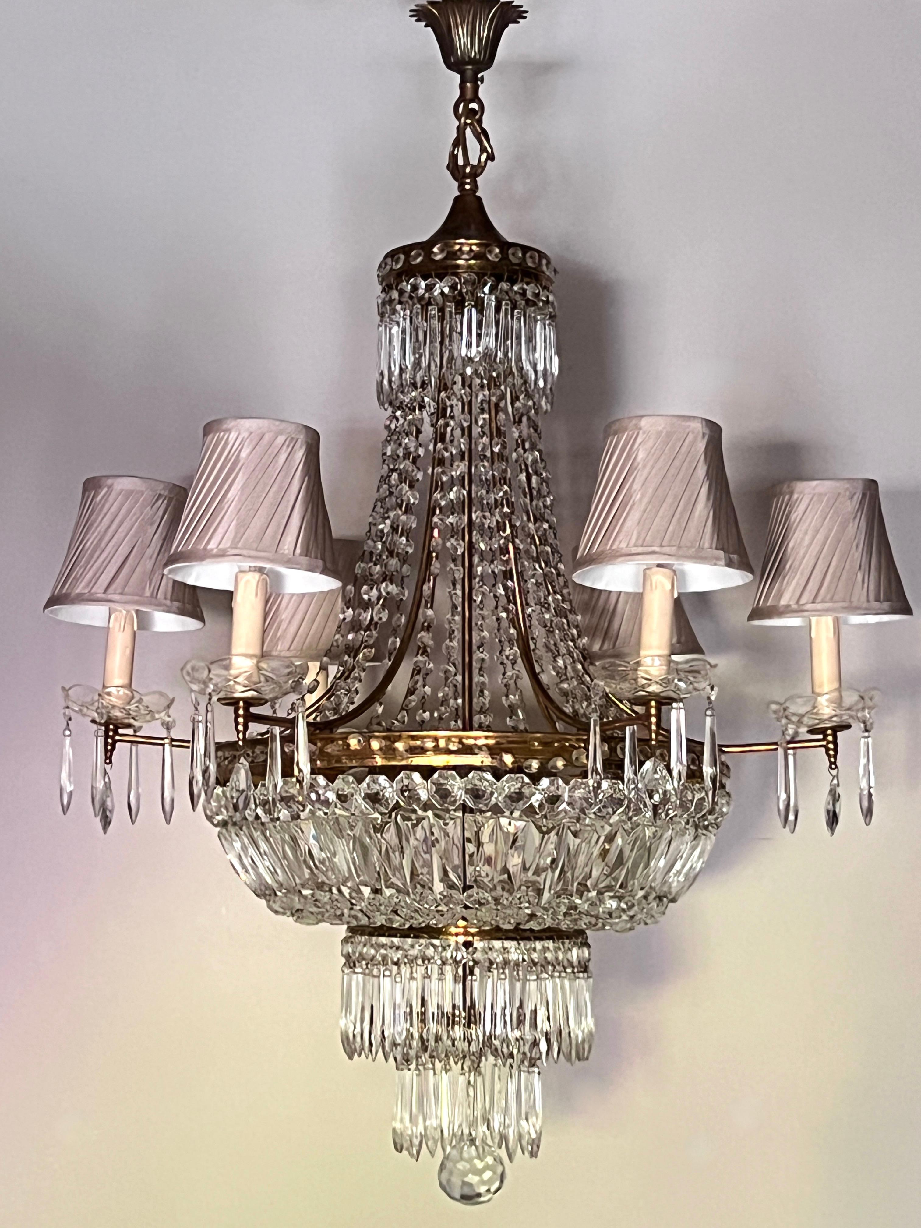 Empire Style Crystal and Brass Tent and Bag Chandelier 4