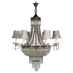Empire Style Crystal and Brass Tent and Bag Chandelier