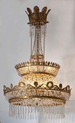 Empire Style Crystal and Bronze Star Chandelier