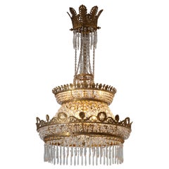 Empire Style Crystal and Bronze Star Chandelier