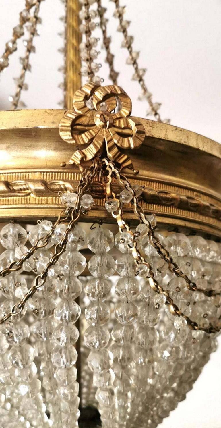 Empire Style Crystal and Golden Brass Montgolfier Chandelier, France 4