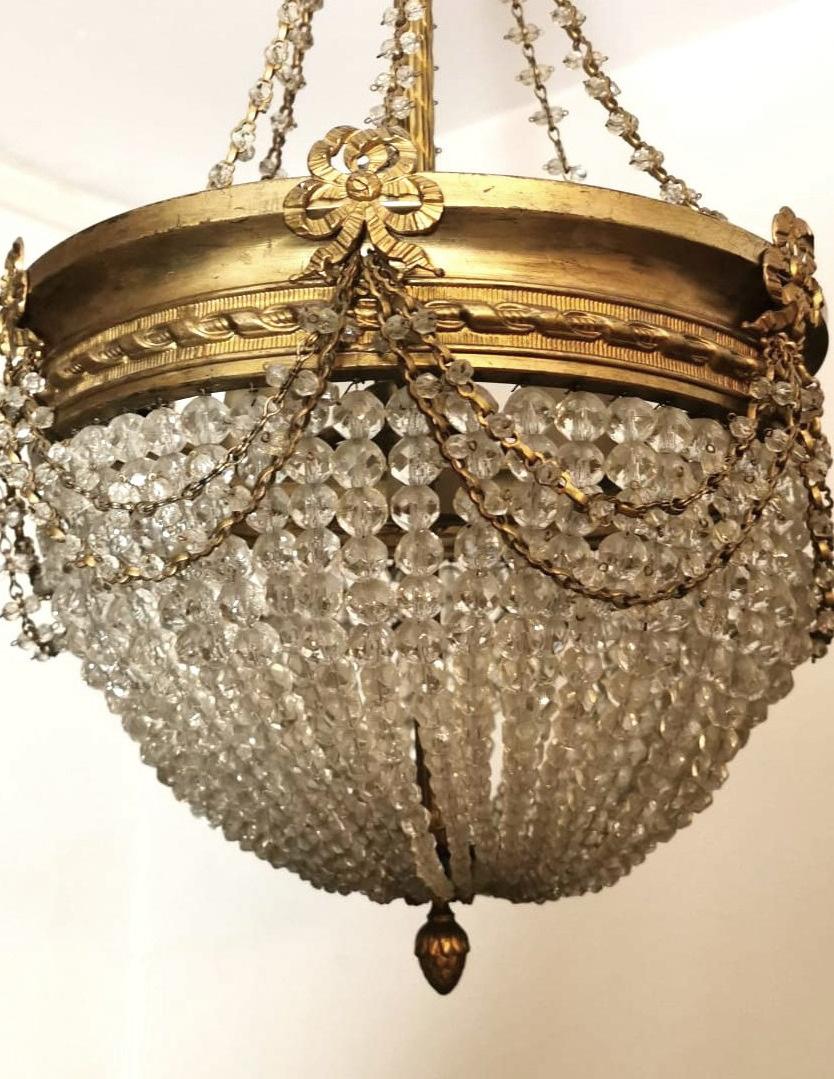 Empire Style Crystal and Golden Brass Montgolfier Chandelier, France In Good Condition In Prato, Tuscany