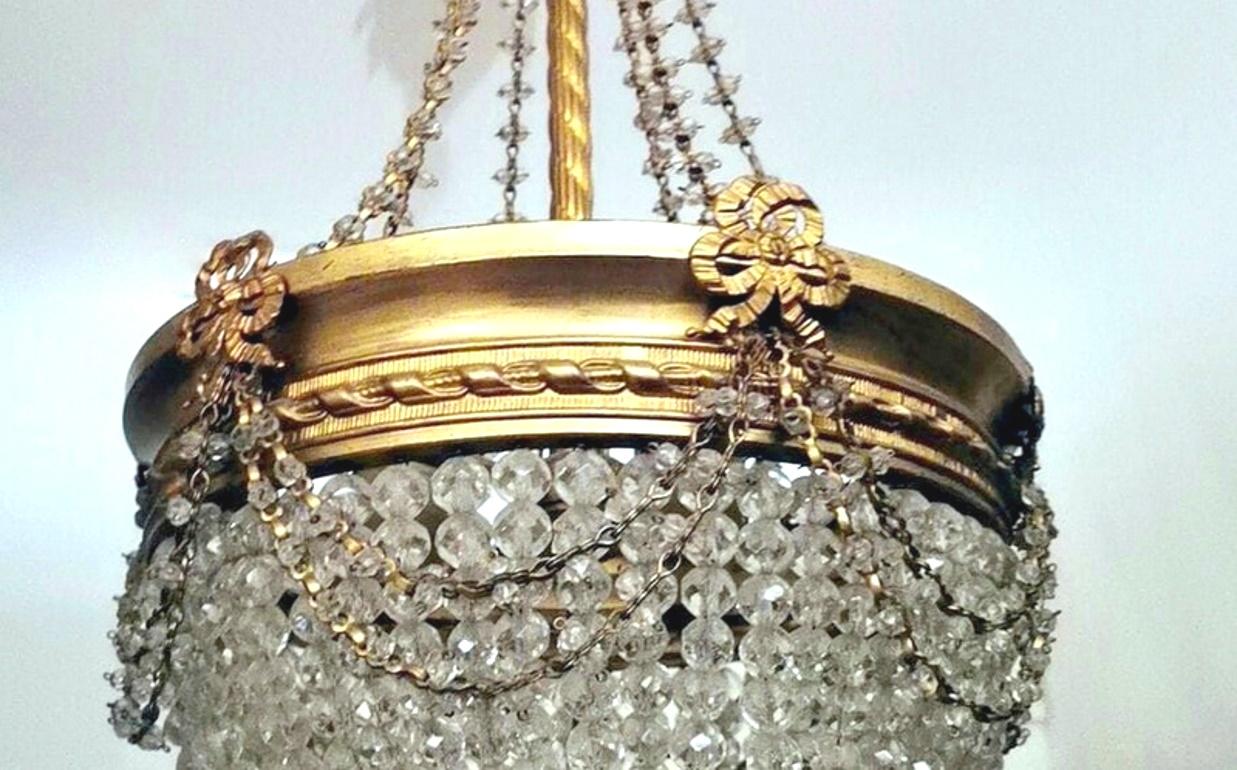 20th Century Empire Style Crystal and Golden Brass Montgolfier Chandelier, France
