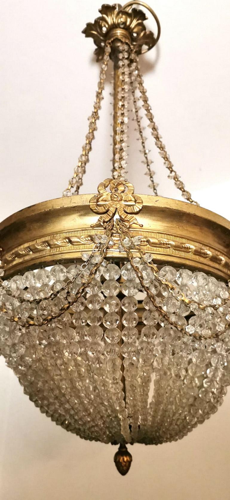 Empire Style Crystal and Golden Brass Montgolfier Chandelier, France 2