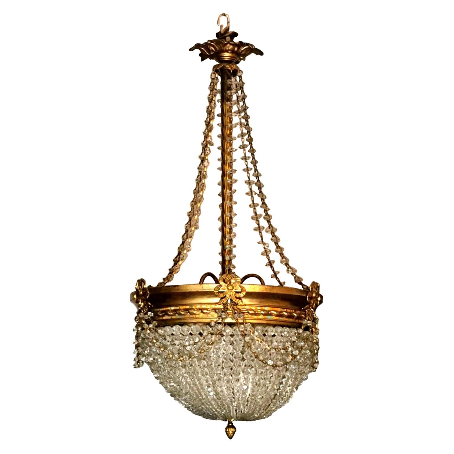 Empire Style Crystal and Golden Brass Montgolfier Chandelier, France