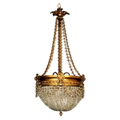 Antique Empire Style Crystal and Golden Brass Montgolfier Chandelier, France