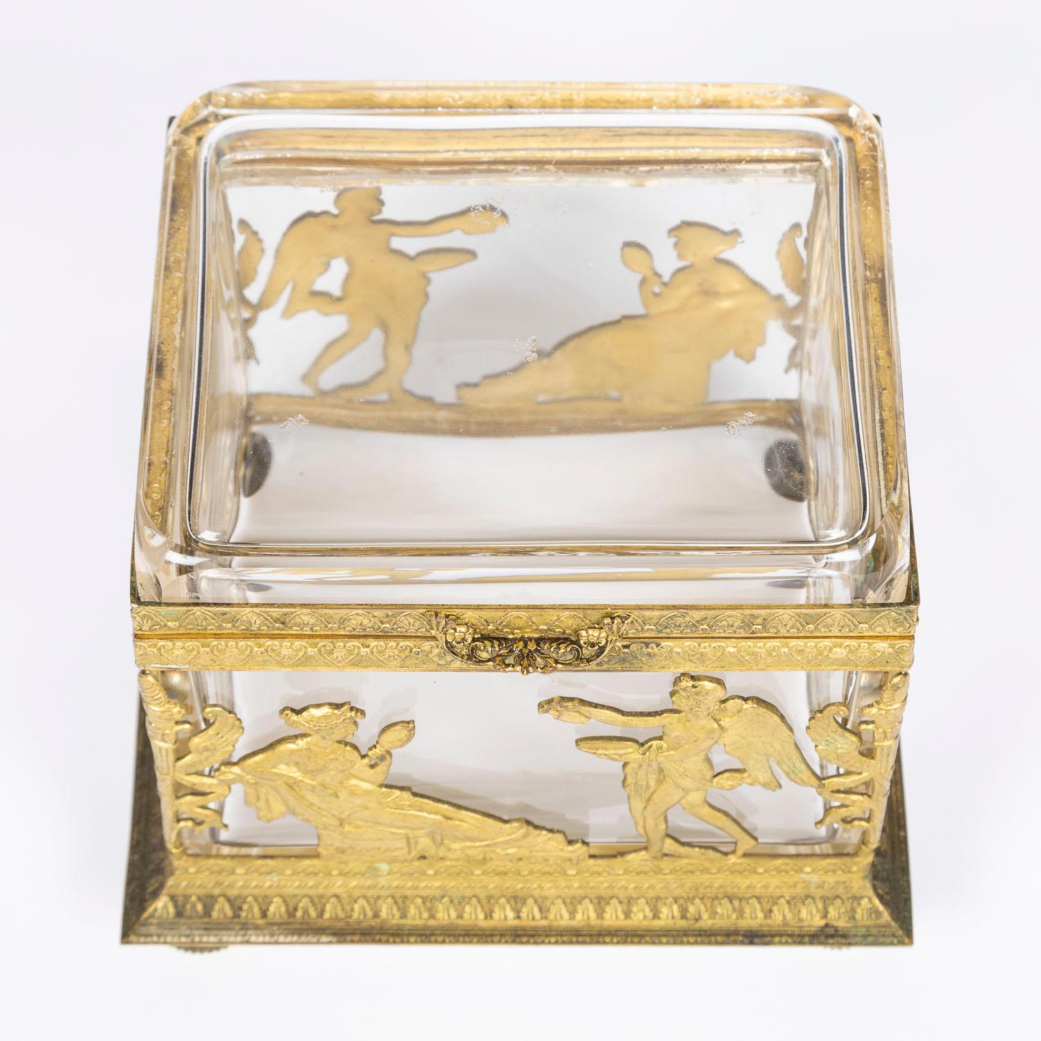 French Empire Style Crystal Box with Classical Gilt Ormulo Mounts For Sale
