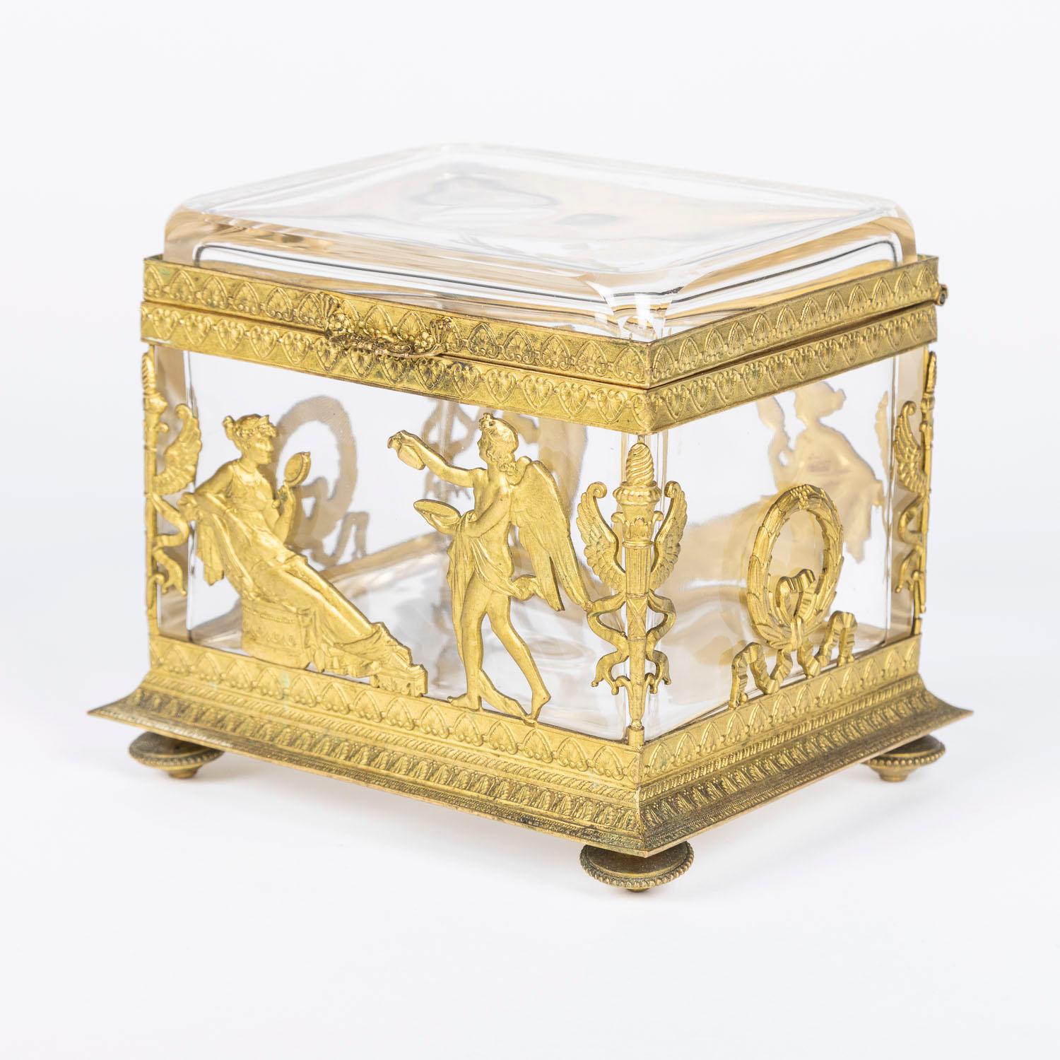 19th Century Empire Style Crystal Box with Classical Gilt Ormulo Mounts For Sale