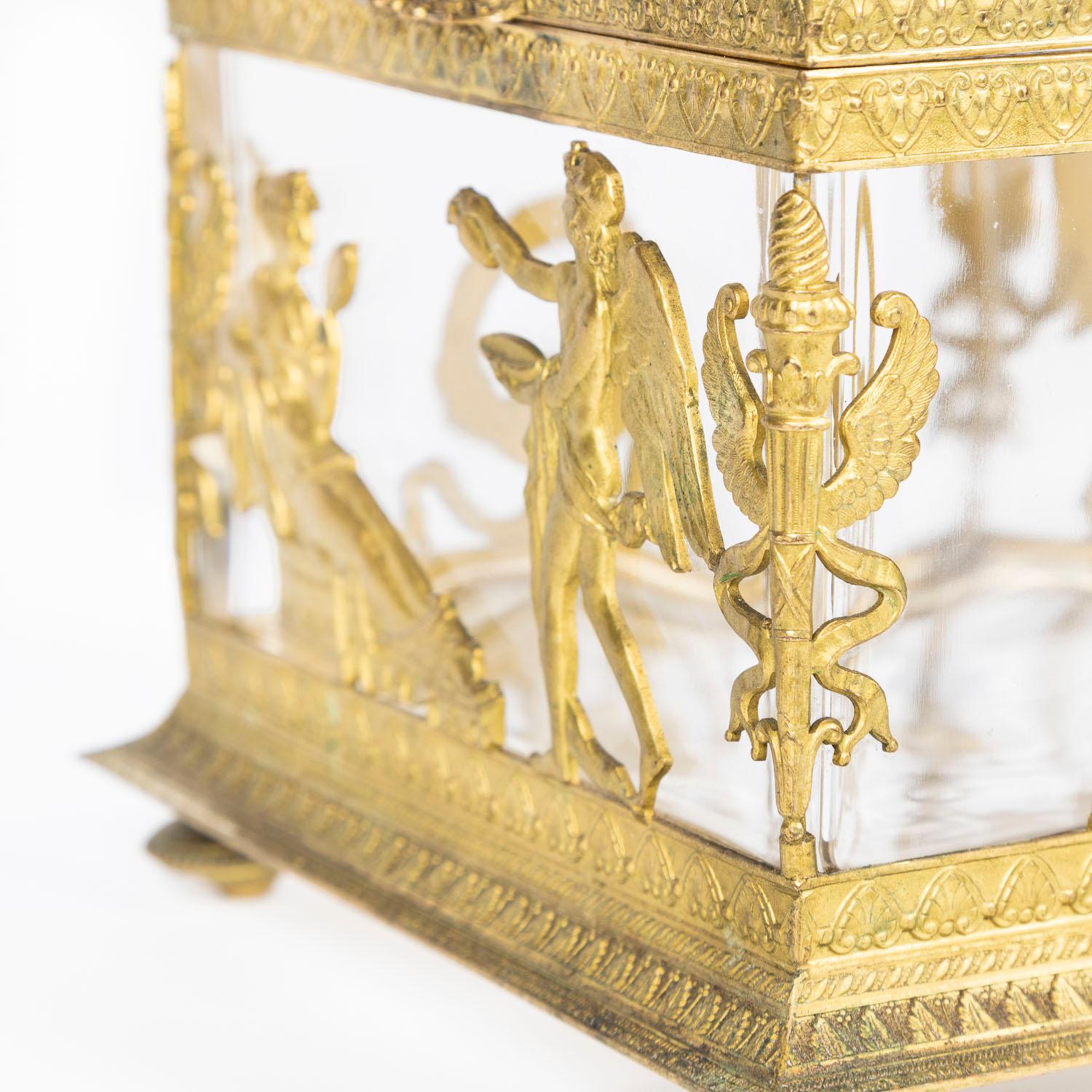 Glass Empire Style Crystal Box with Classical Gilt Ormulo Mounts For Sale