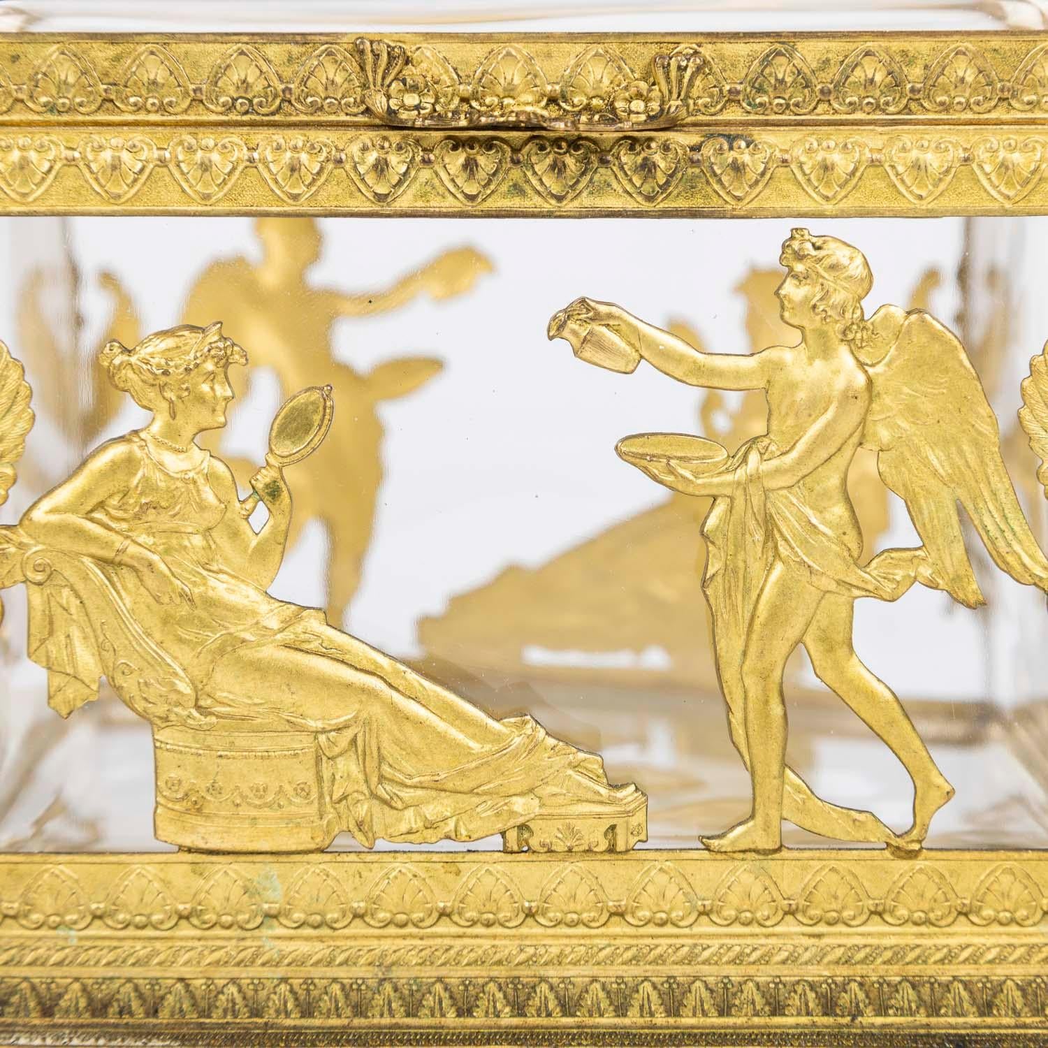 Empire Style Crystal Box with Classical Gilt Ormulo Mounts For Sale 1