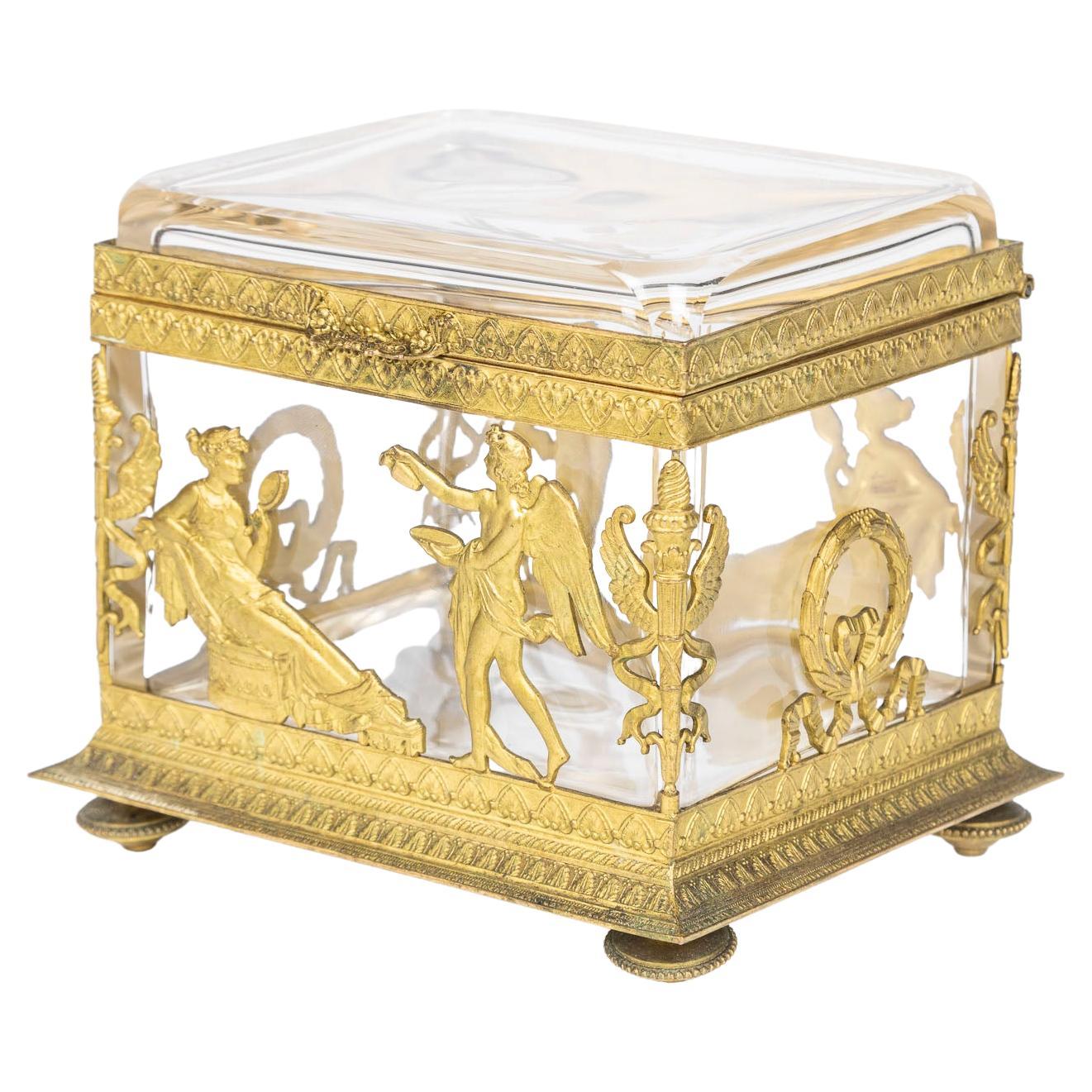 Empire Style Crystal Box with Classical Gilt Ormulo Mounts For Sale