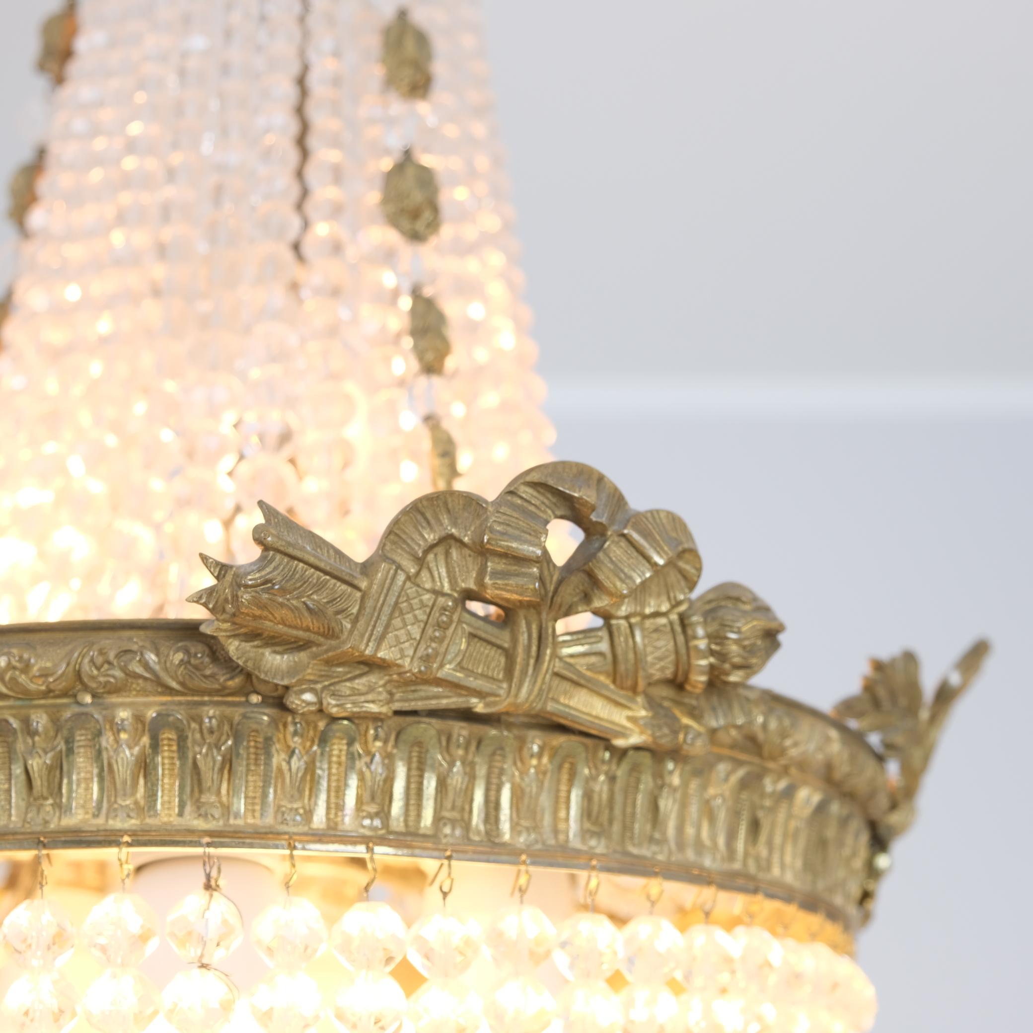 Araña de cristal estilo Imperio, corona de laurel, llama y flechas, finales del siglo XIX en venta 4