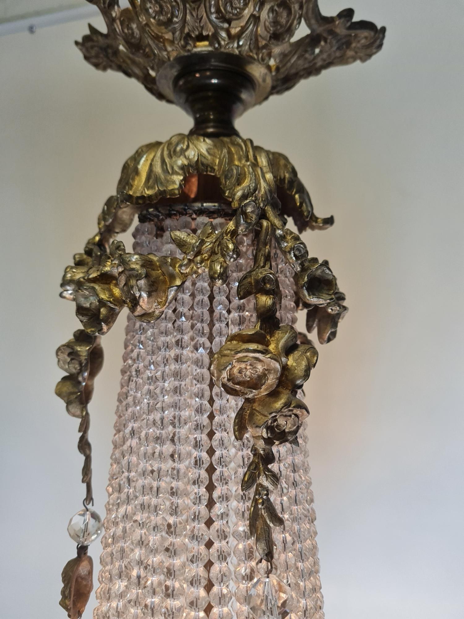 Lampadario in cristallo stile impero, corona d'alloro, fiamma e Arrow, fine '800 in vendita 4