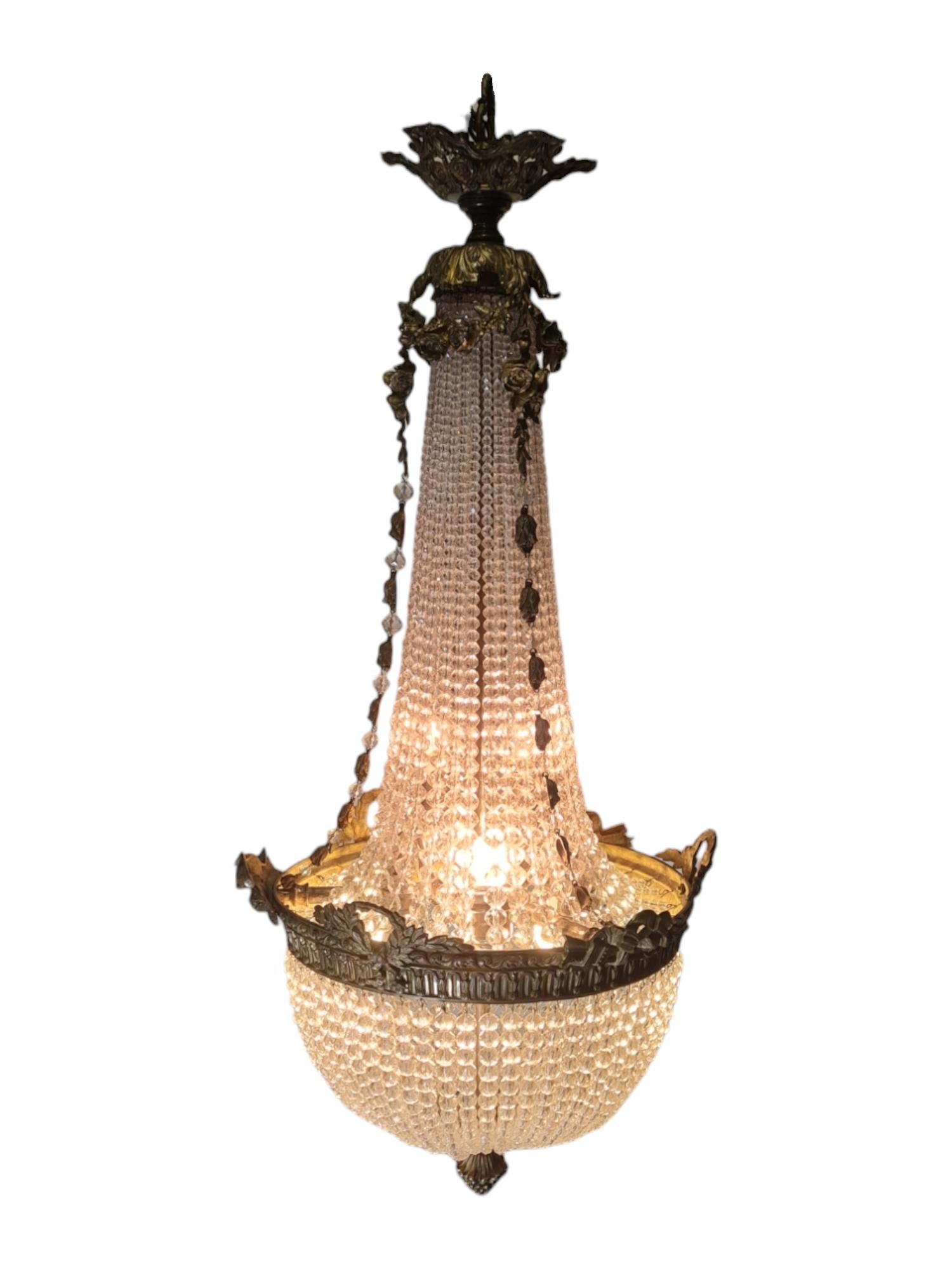 Lampadario in cristallo stile impero, corona d'alloro, fiamma e Arrow, fine '800 in vendita 8