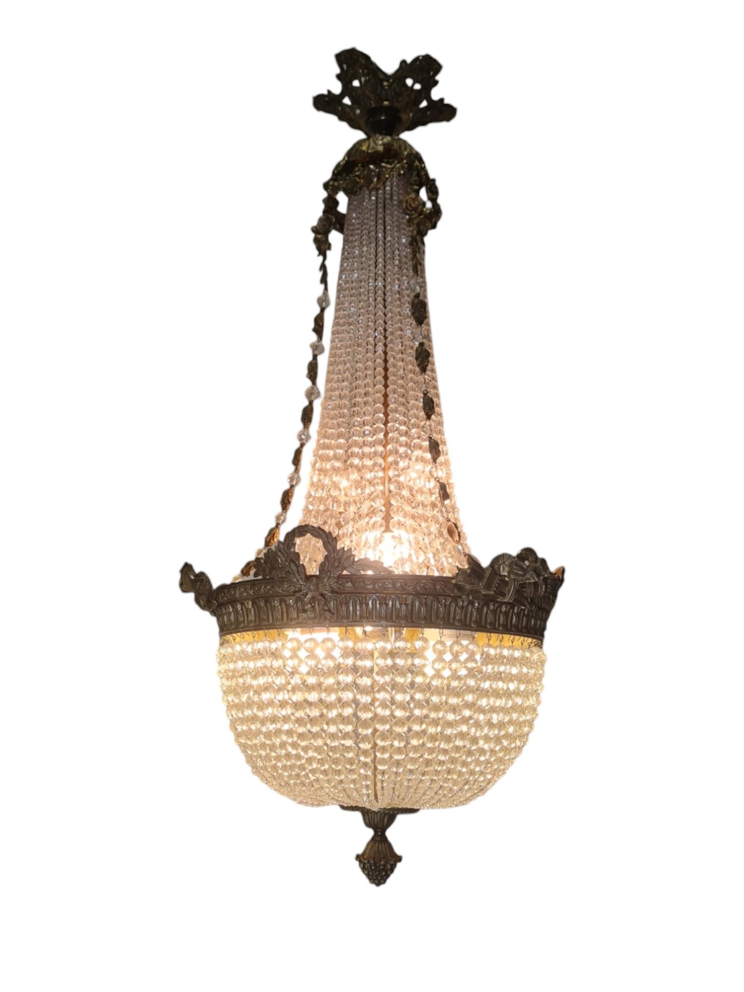Lampadario in cristallo stile impero, corona d'alloro, fiamma e Arrow, fine '800 in vendita 9